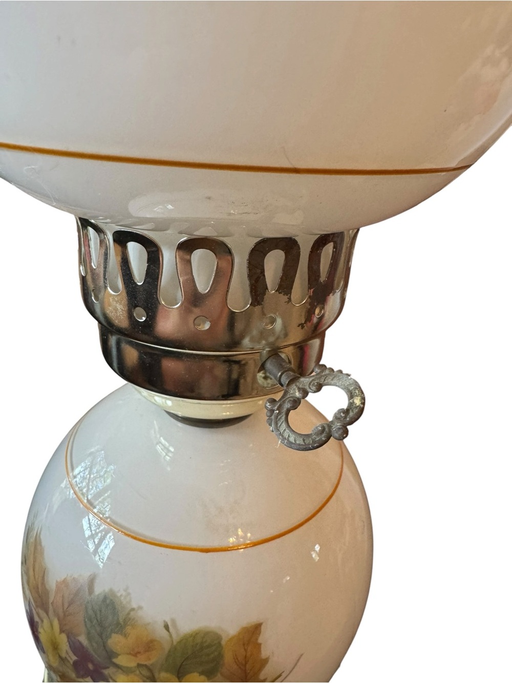 Vintage Hurricane Floral White Glass Table Lamp - Decorative Home Accent - Picture 7 of 7